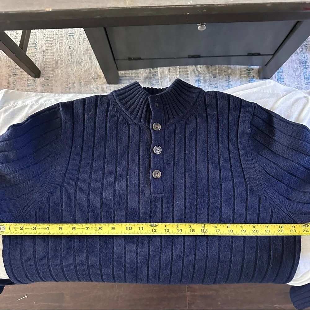 Brooks Brothers Ribbed Mock Neck Henley Wool Sweater Navy Large